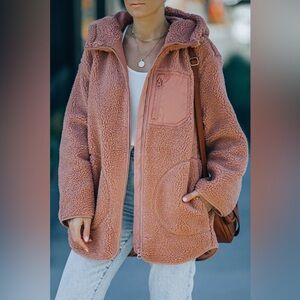 H&M Oversized Fleece Teddy Pink Full Zip Jacket Women’s Size L